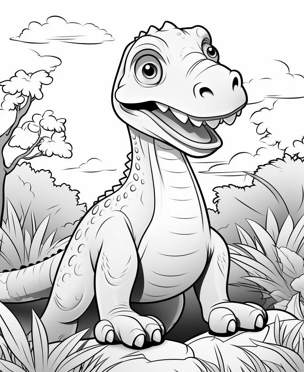 Cartoon dinosaur coloring page for kids