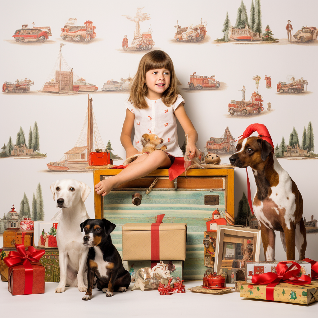 Kids and Dog Playing with Shopping Bags