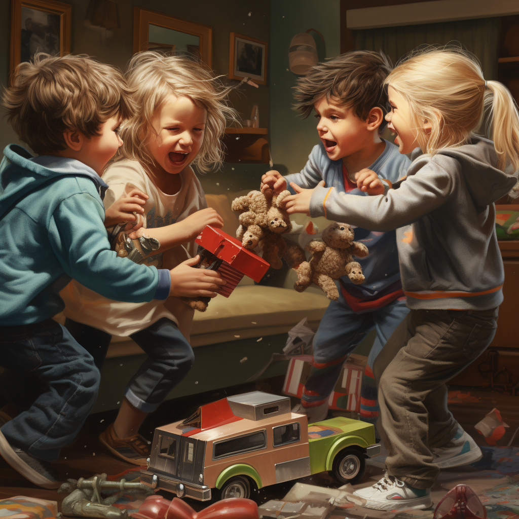 Children fighting over a toy