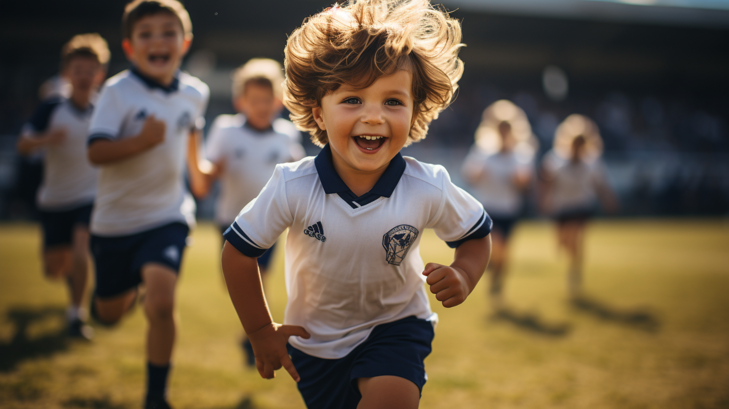 Kids playing football in action