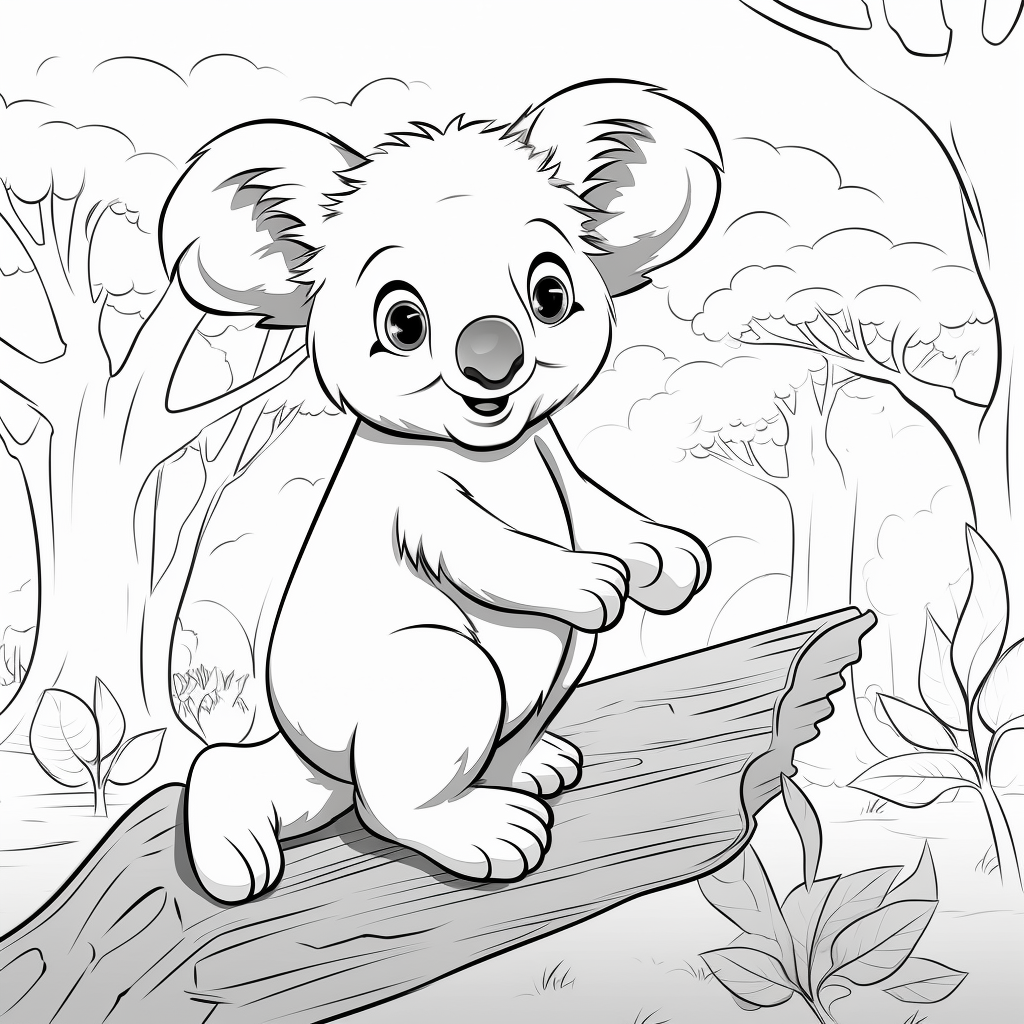 Coloring page of a cute koala