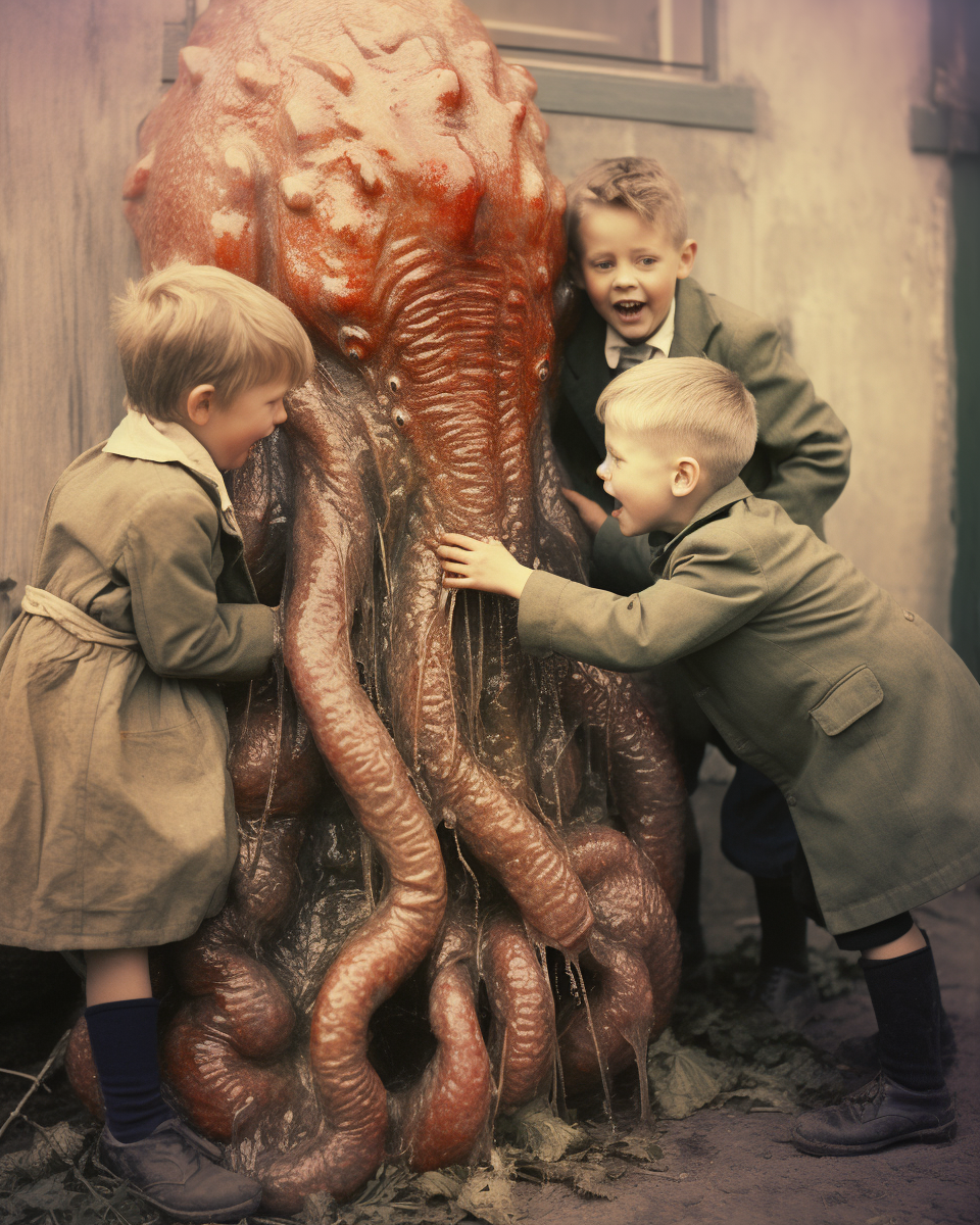 Kids playing with giant slimy monster