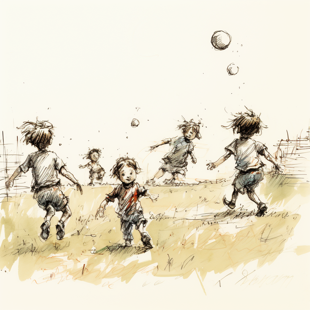 Children playing in E.H. Shepard style