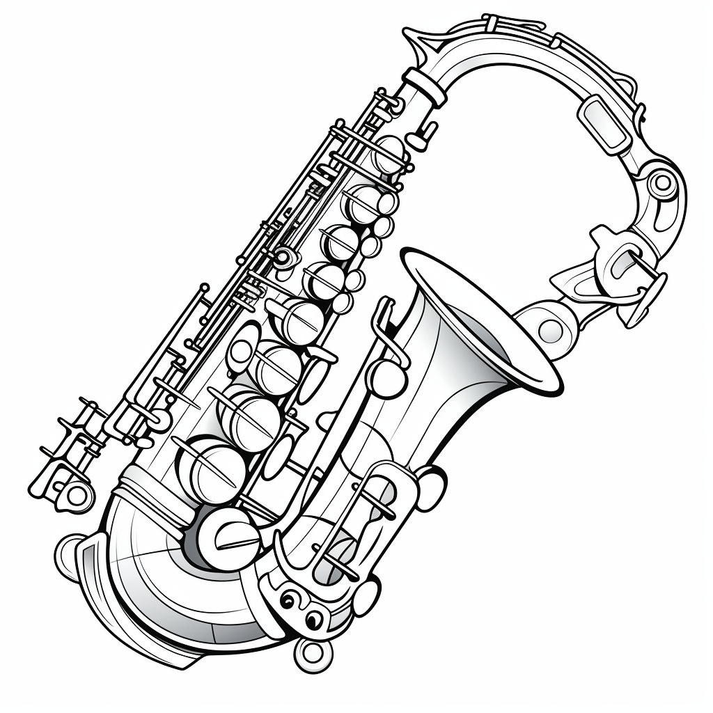 Cartoon-style saxophone coloring page for kids