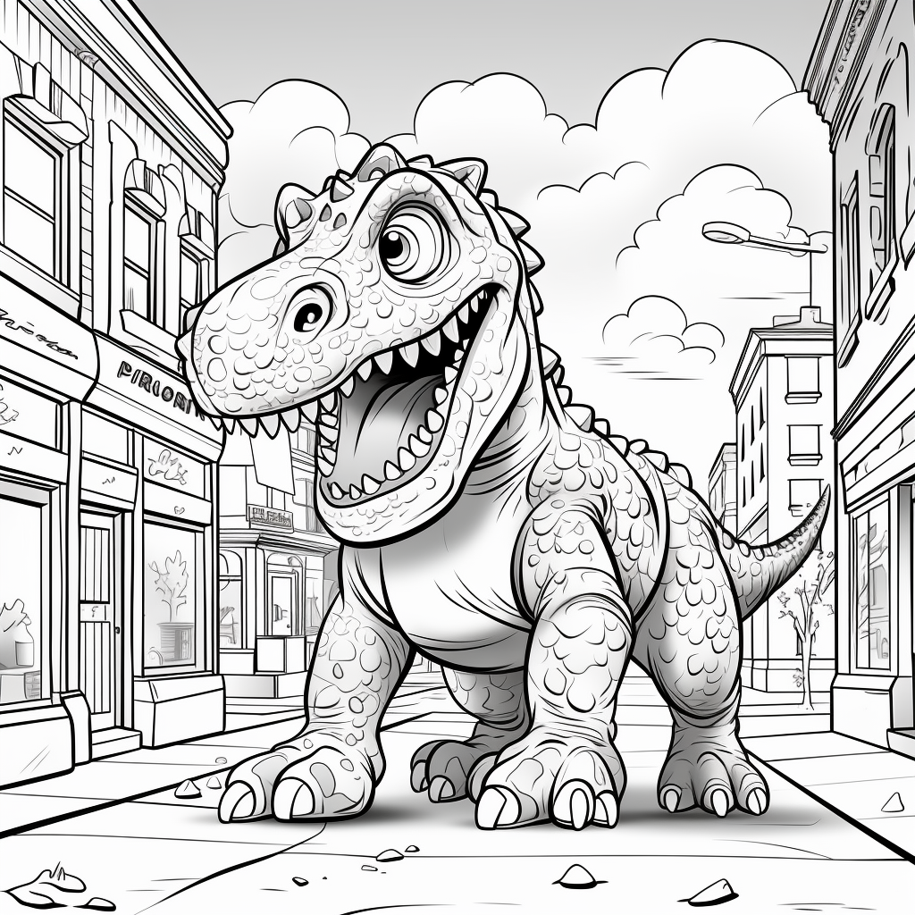 Cartoon T-Rex in City