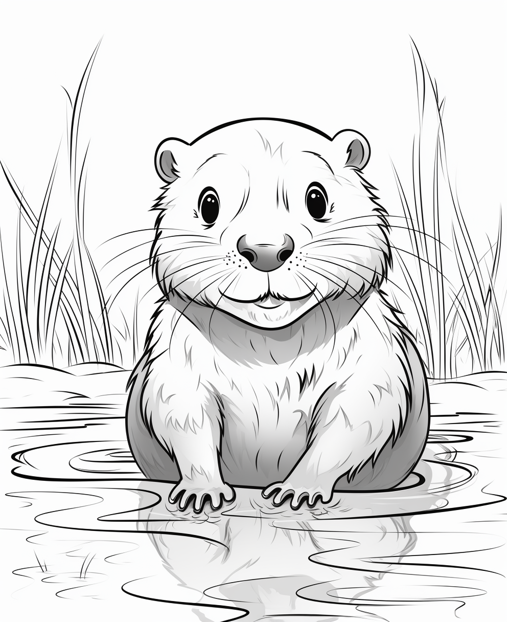 Adorable Beaver Cartoon Coloring Page