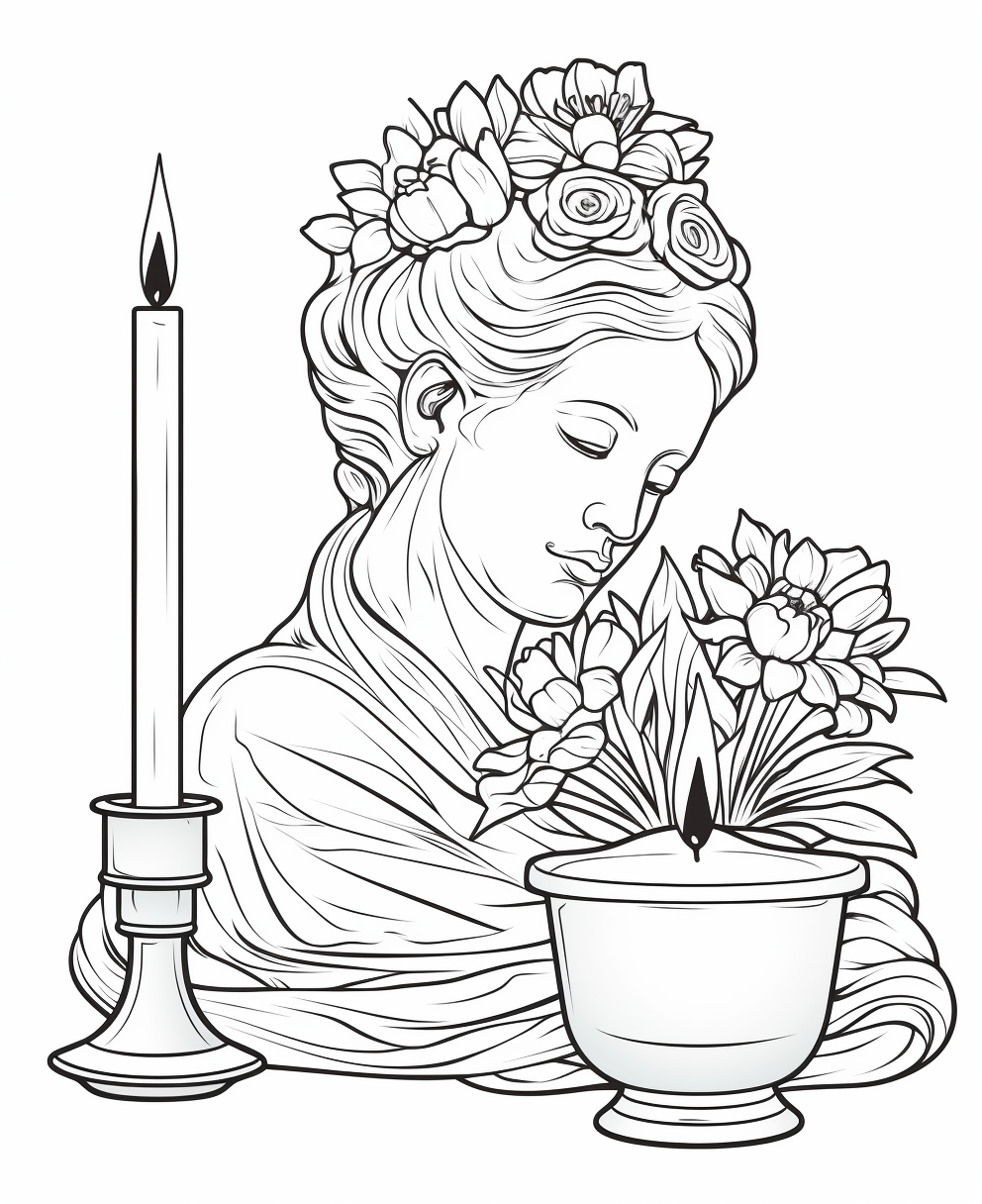 Coloring page with crown candle in bronze vase