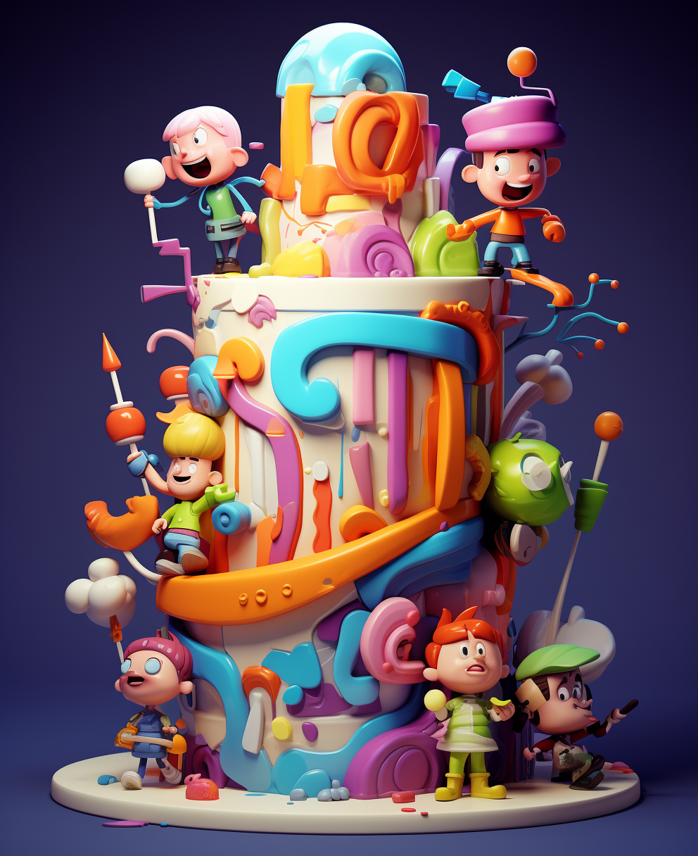 Kids sculpture cake cartoon illustration