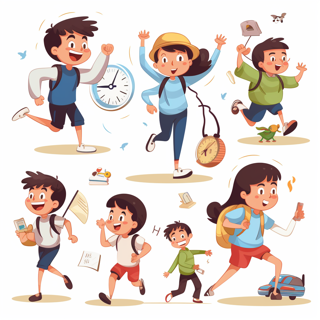 Cartoon of Kids Engaging in Physical Activity