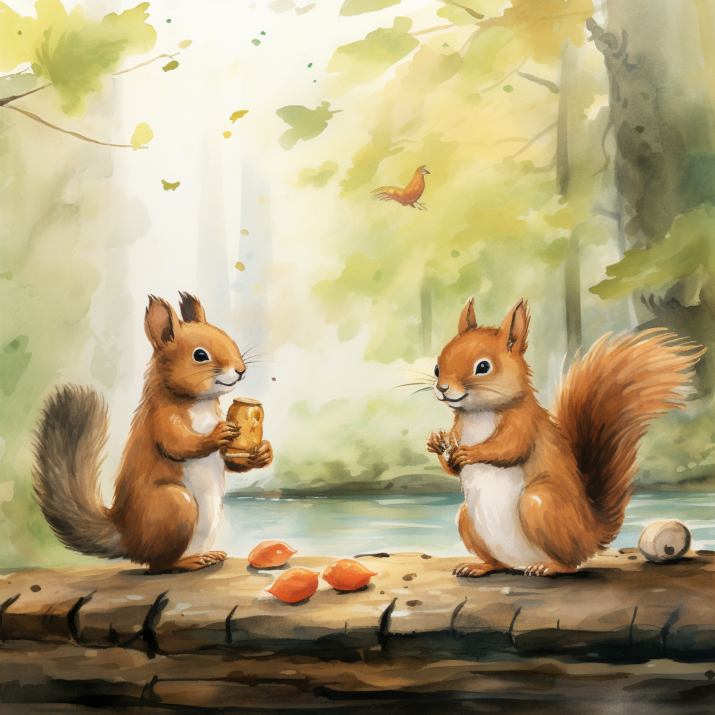 Cute squirrel giving advice in watercolor