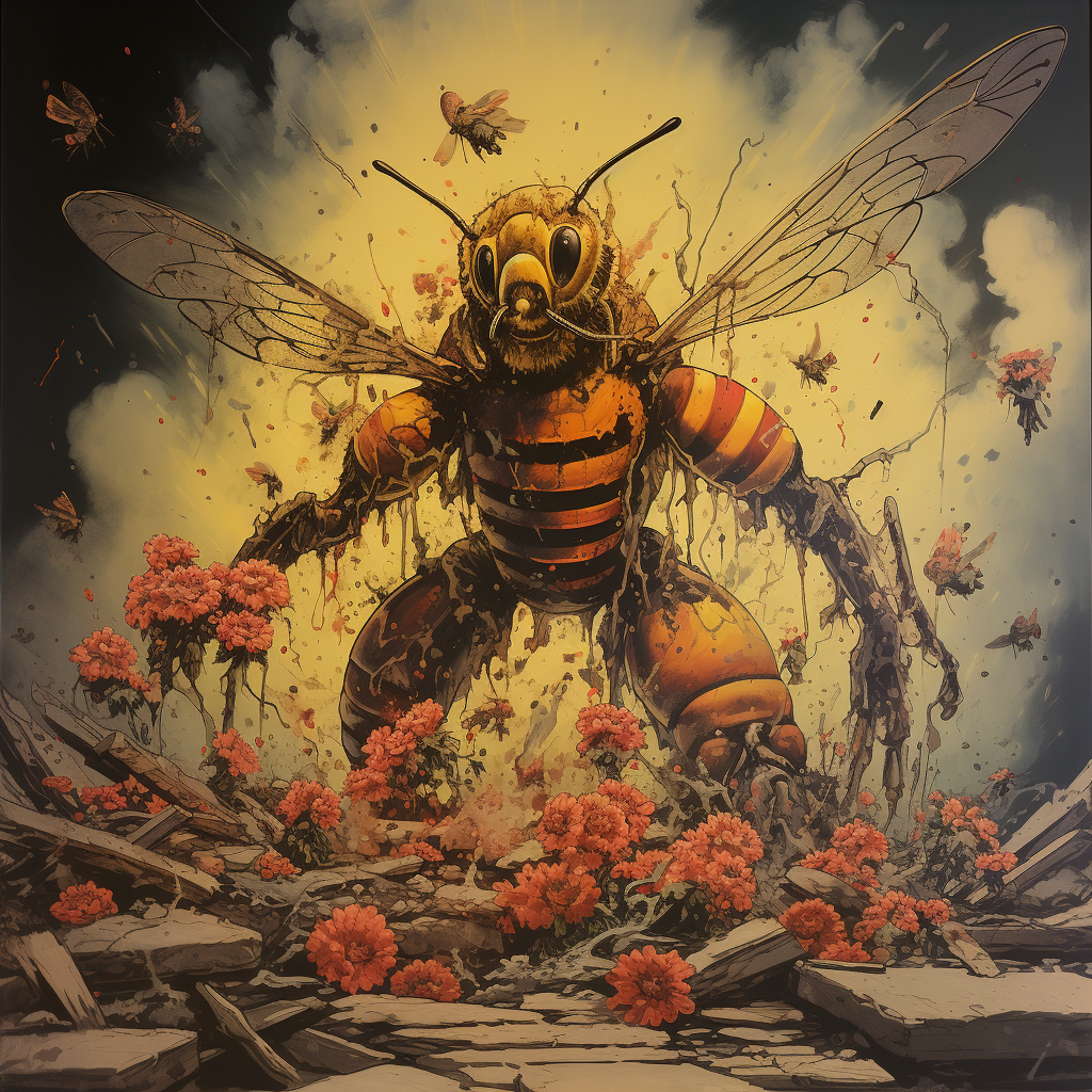 Vintage killer bees comic book illustration