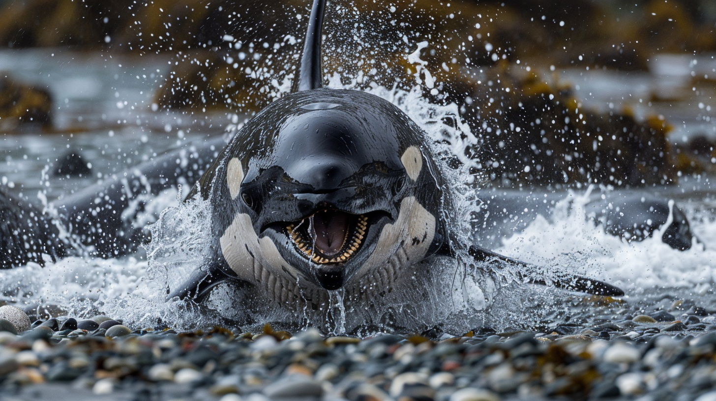 Killer whale hunting seals aggressively