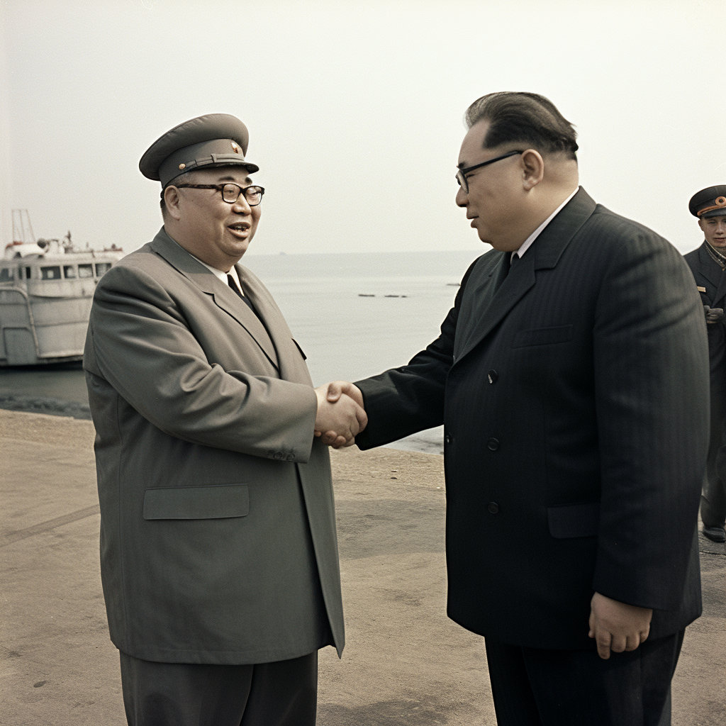 Kim Il-Sung and Urho Kekkonen shaking hands