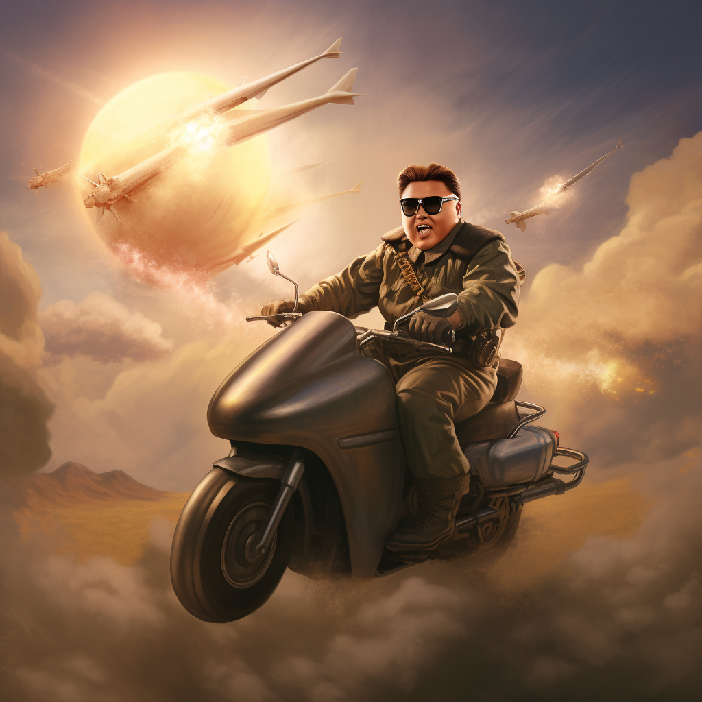 Kim Jong Il on a Flying Nuclear Bomb