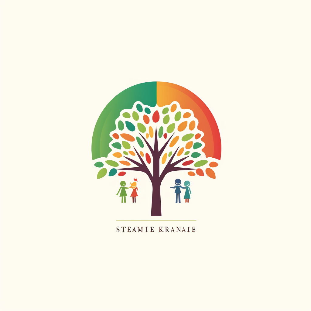 Kindergarten logo with nature and diverse children