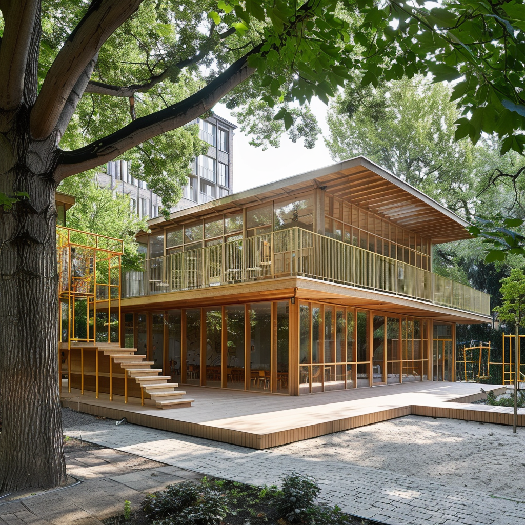 Kindergarten Playground in Minimalist Garden