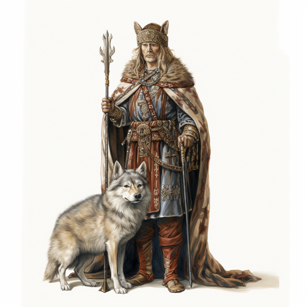 King Edmund in Ceremonial Clothes with Wolf