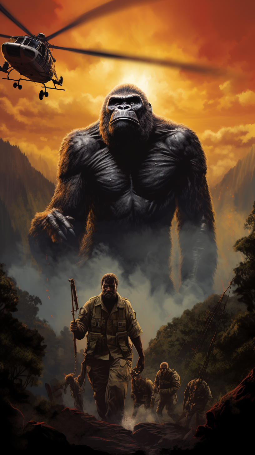 King Kong in Forest with Helicopters