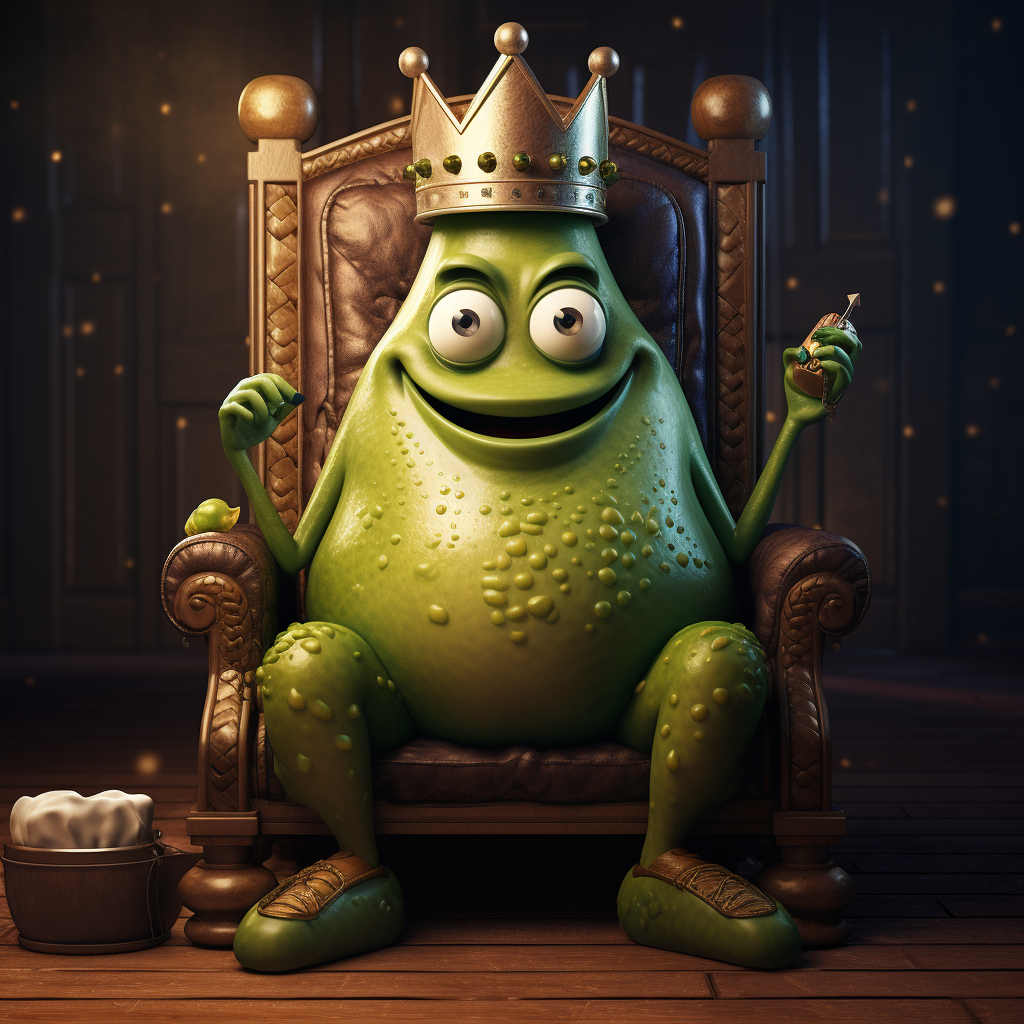 Image of a king pea sitting on a throne