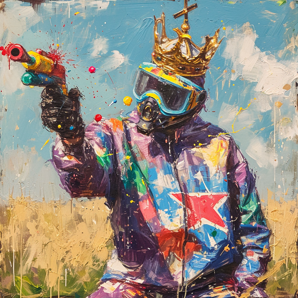 King playing paintball painted