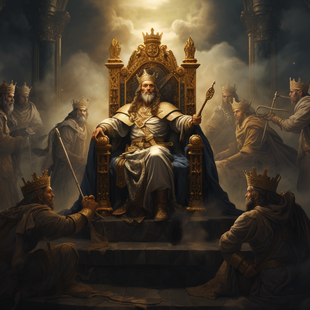 King on Throne, Surrounded by Four Loyal Servants