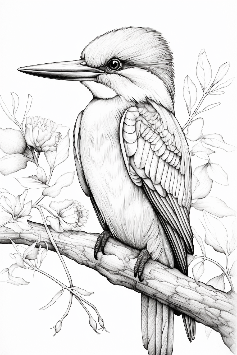 Beautiful kingfisher bird coloring page