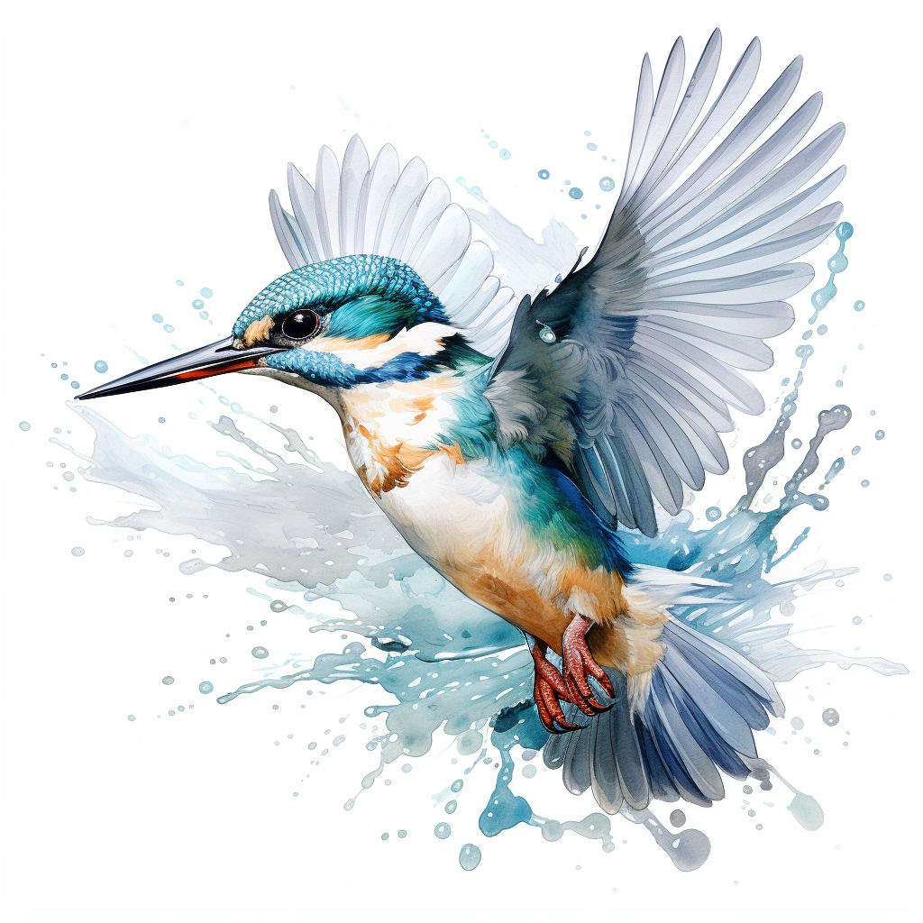 Detailed Watercolour Kingfisher in Flight