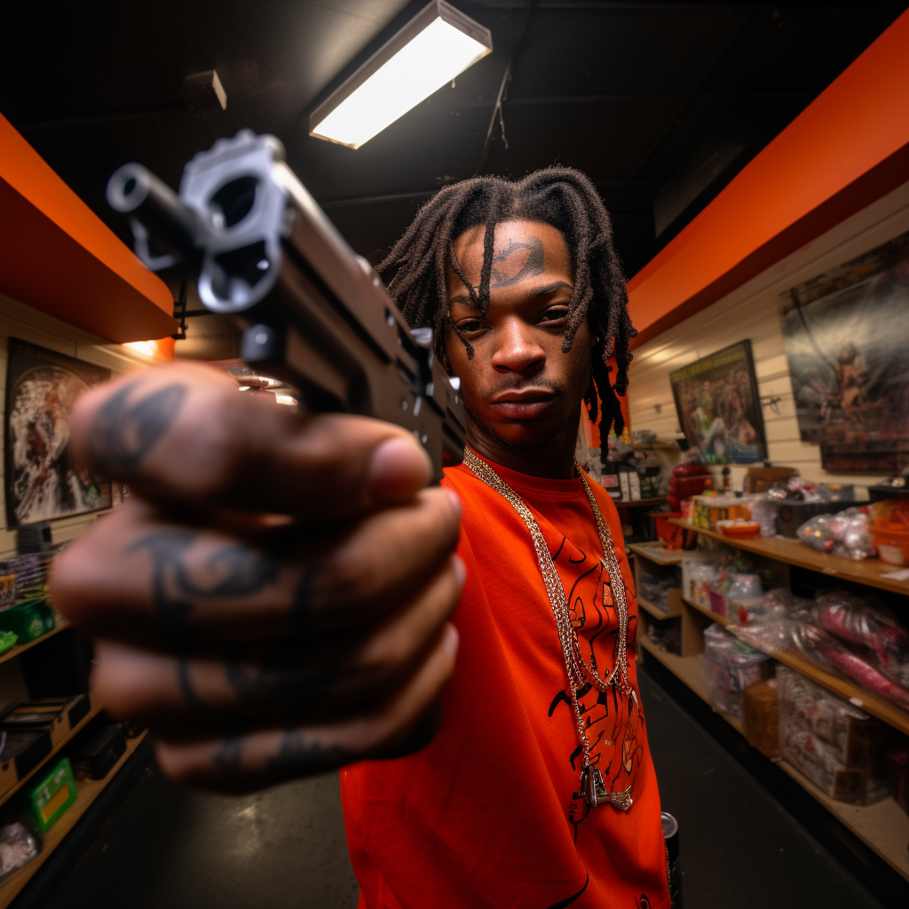 King Von shooting pistol with silencer