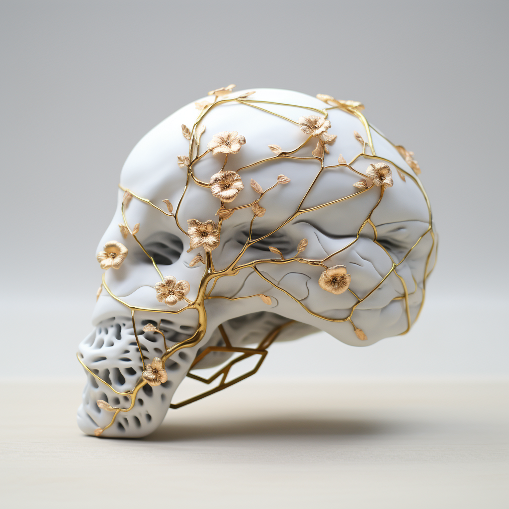 Kintsugi Gold Brain with Tiny Flowers