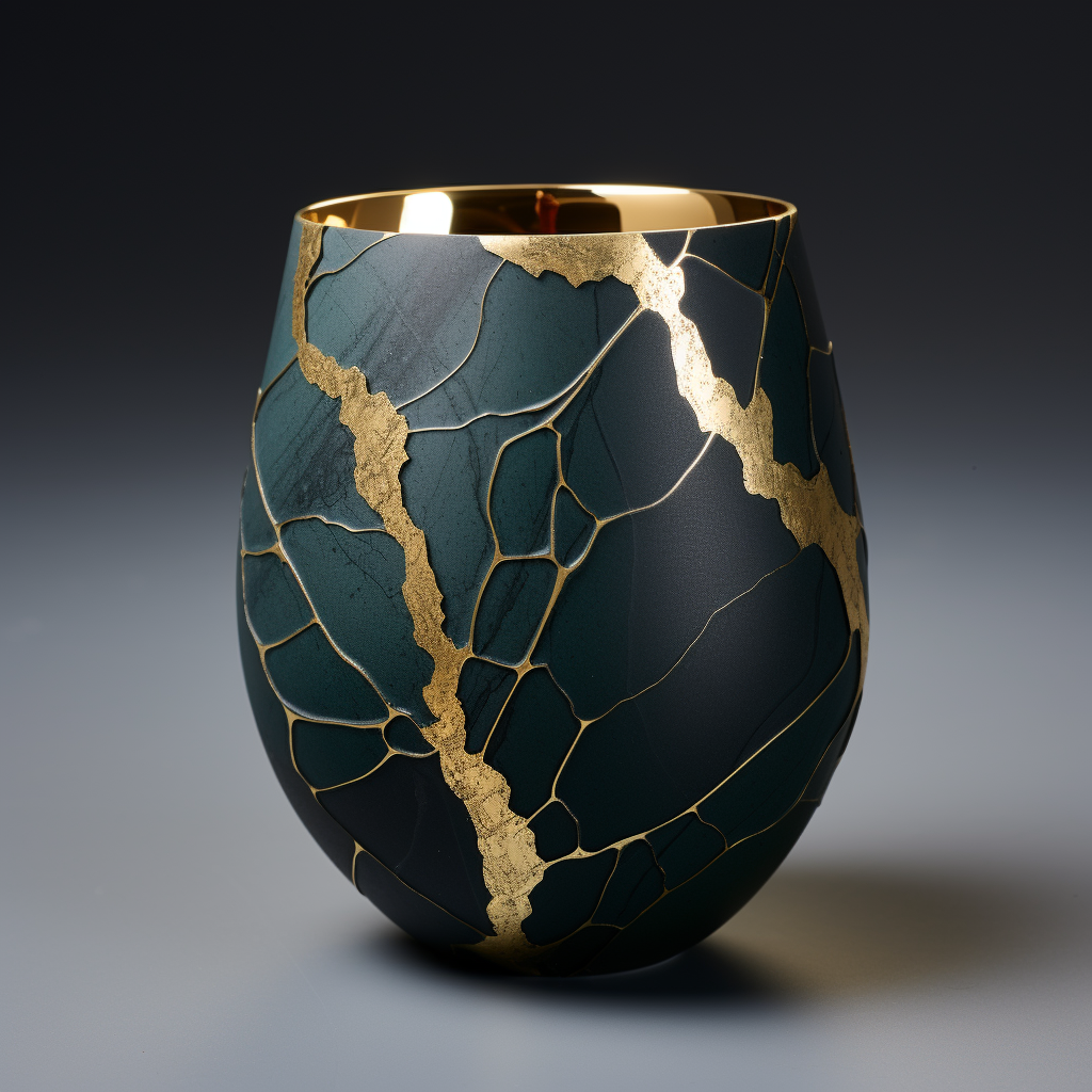 Kintsugi cocktail in forest green, blue, and gold