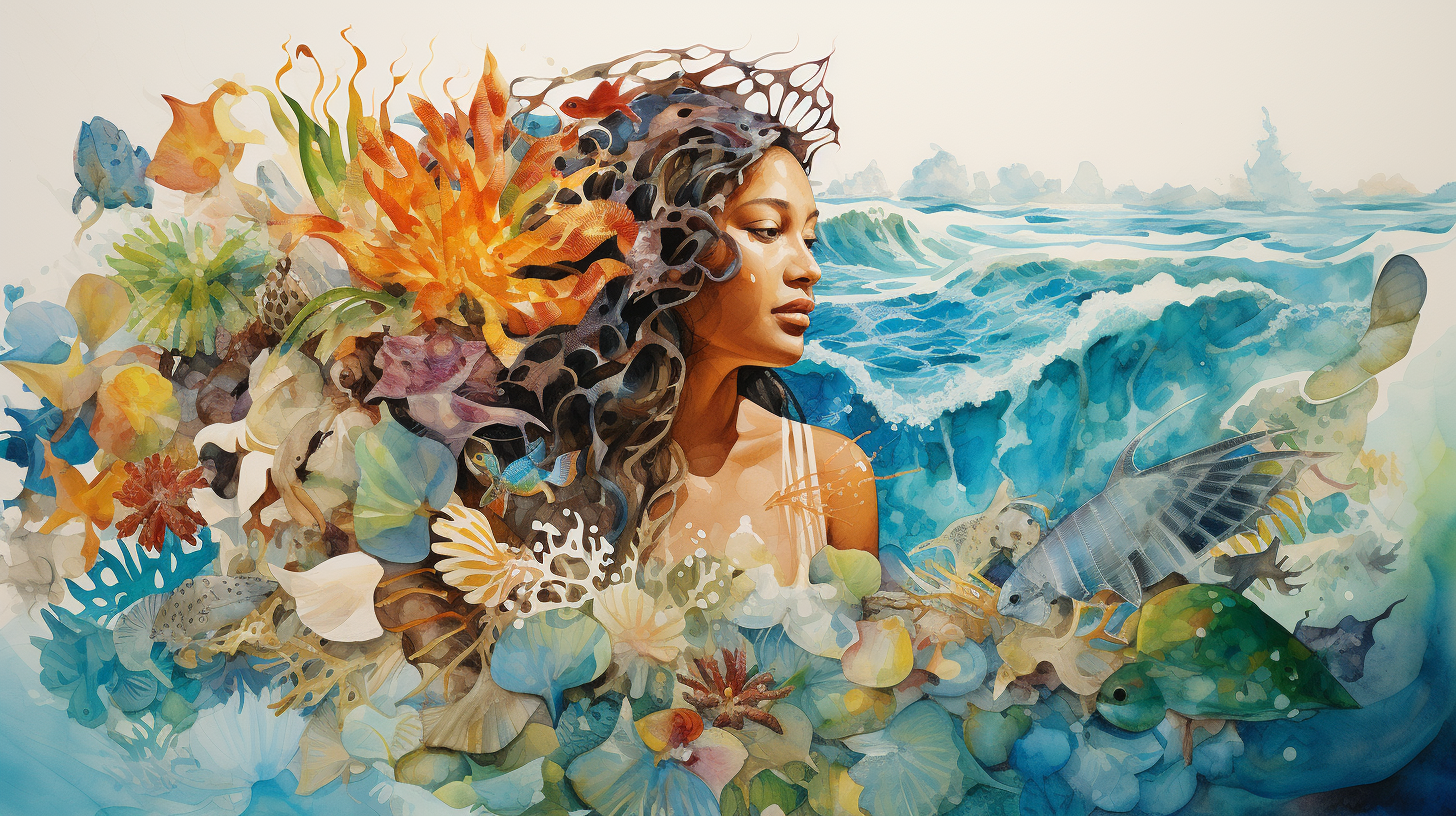 Serene Beauty of Kiribati's Seashell Watercolor Collage