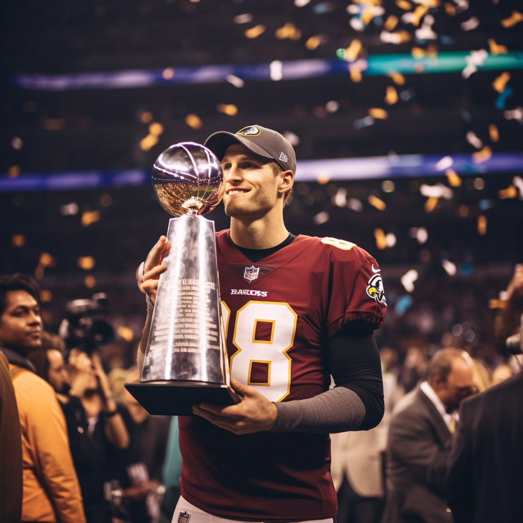 Kirk Cousins holding Super Bowl trophy