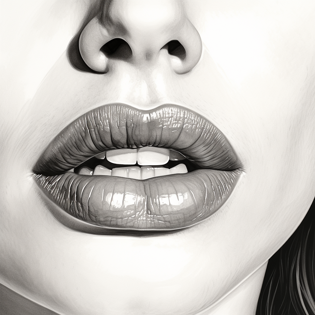 Sketch of kissing lips in black and white