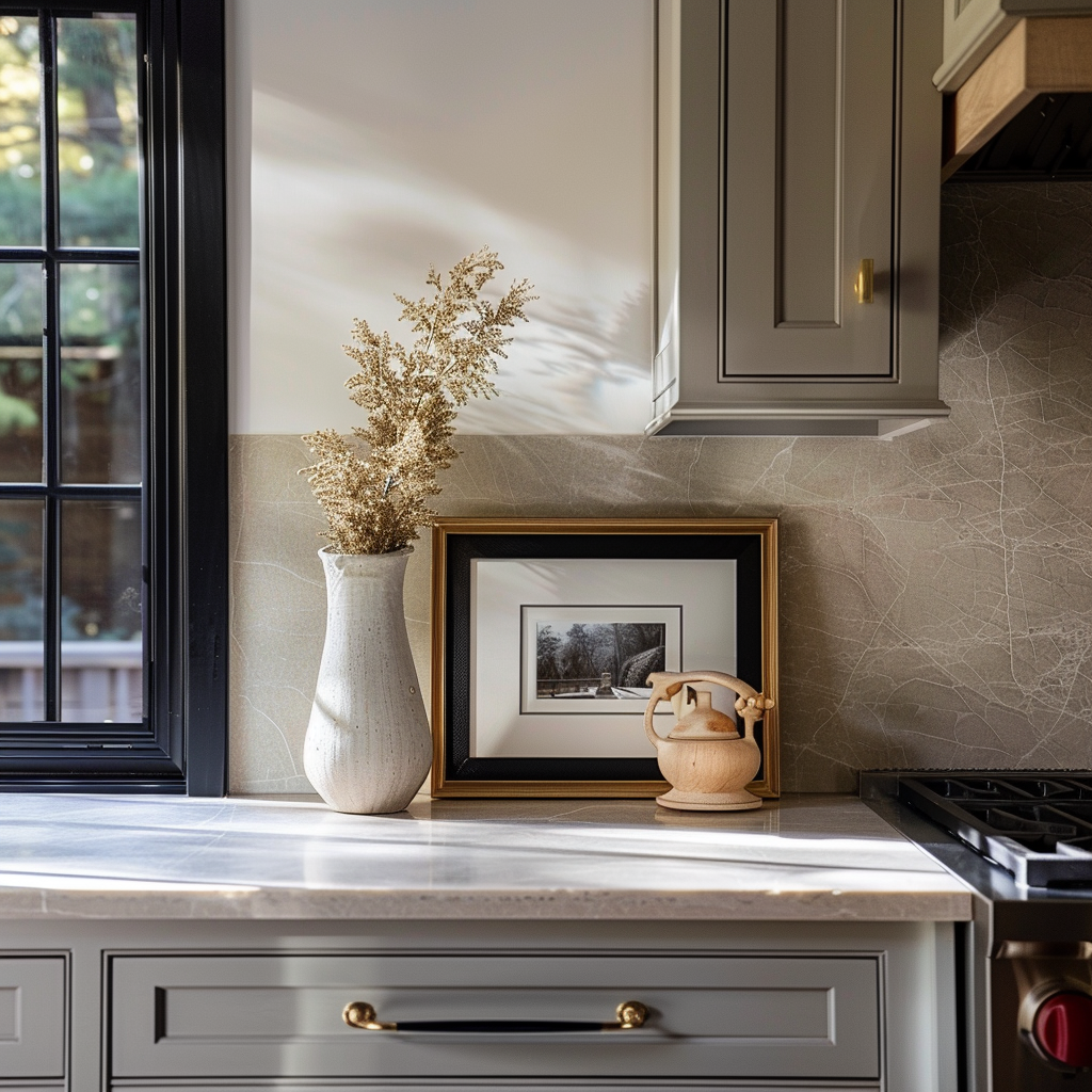 Picture frame on kitchen counter