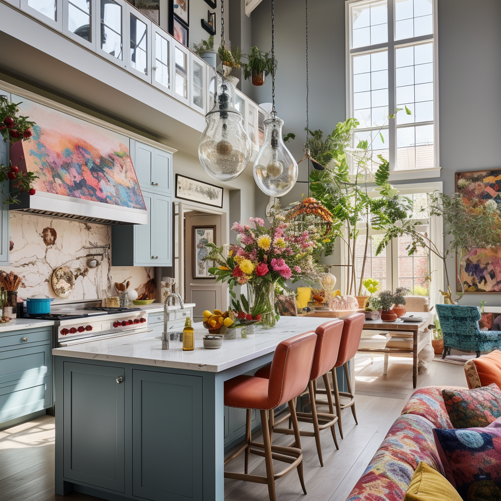 Kitchen with High Ceilings and Memphis Transitional Decor