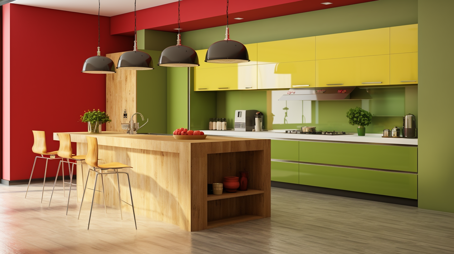 L shape kitchen set with yellow interior