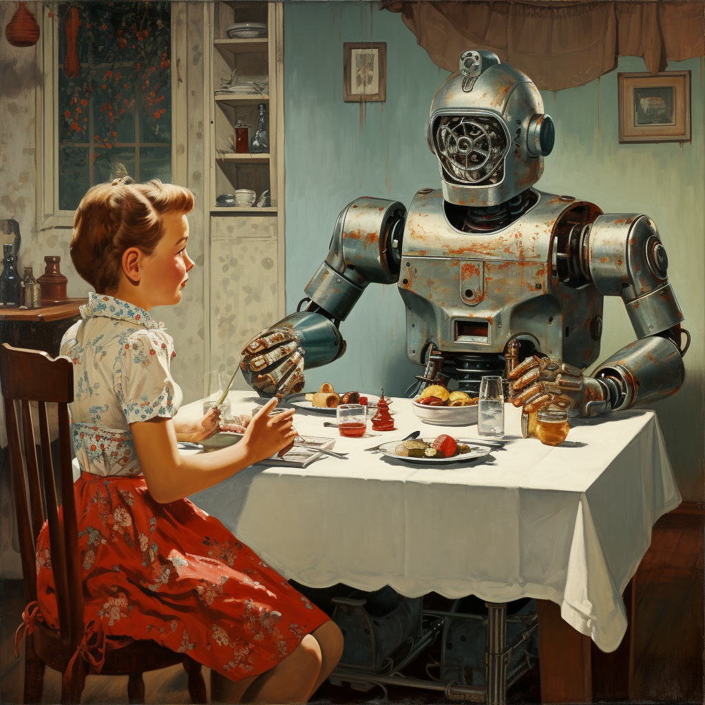 Humanoid robots dining together