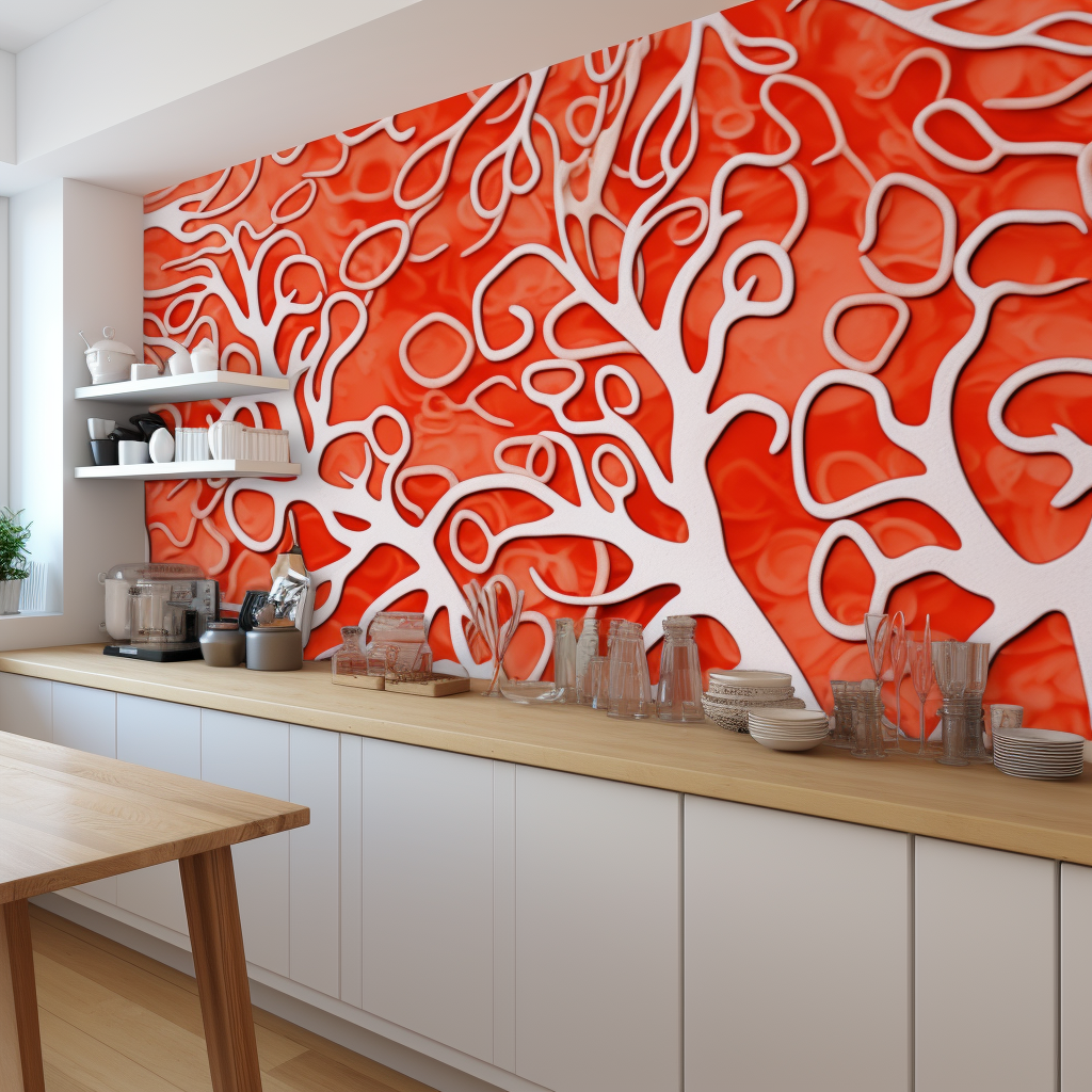 Patterned Kitchen Wall with Corals