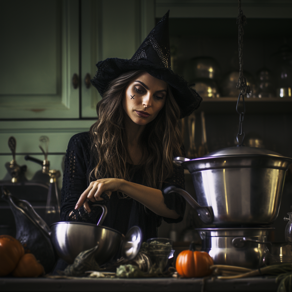 Kitchen witch with cooking utensils