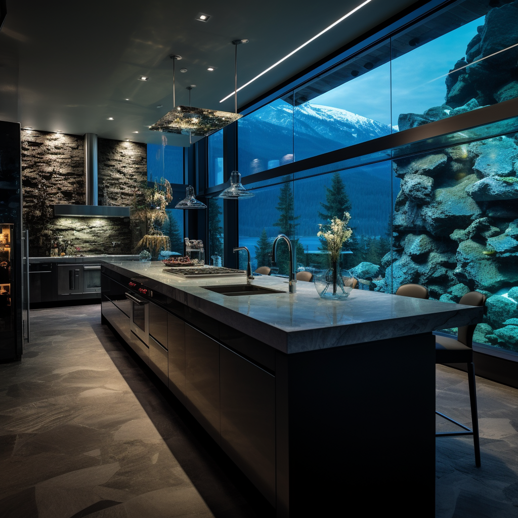 Kitchen with Aquarium in Mansion