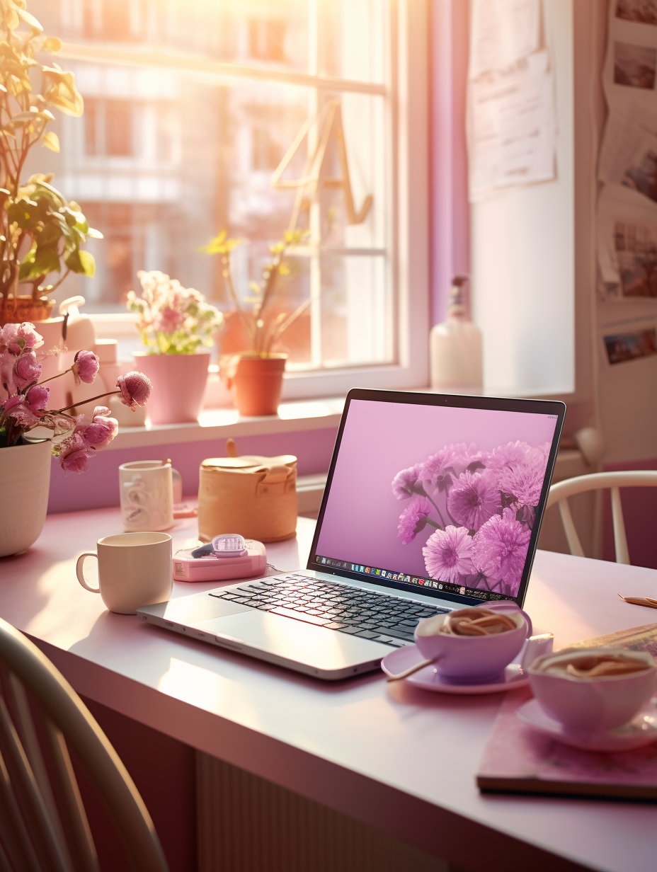 Bright and Airy Kitchen Workspace with Laptop