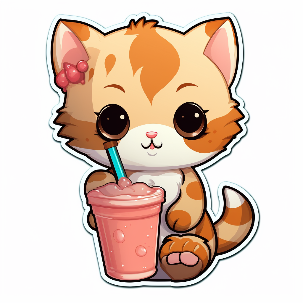 Cute kitten drinking boba tea