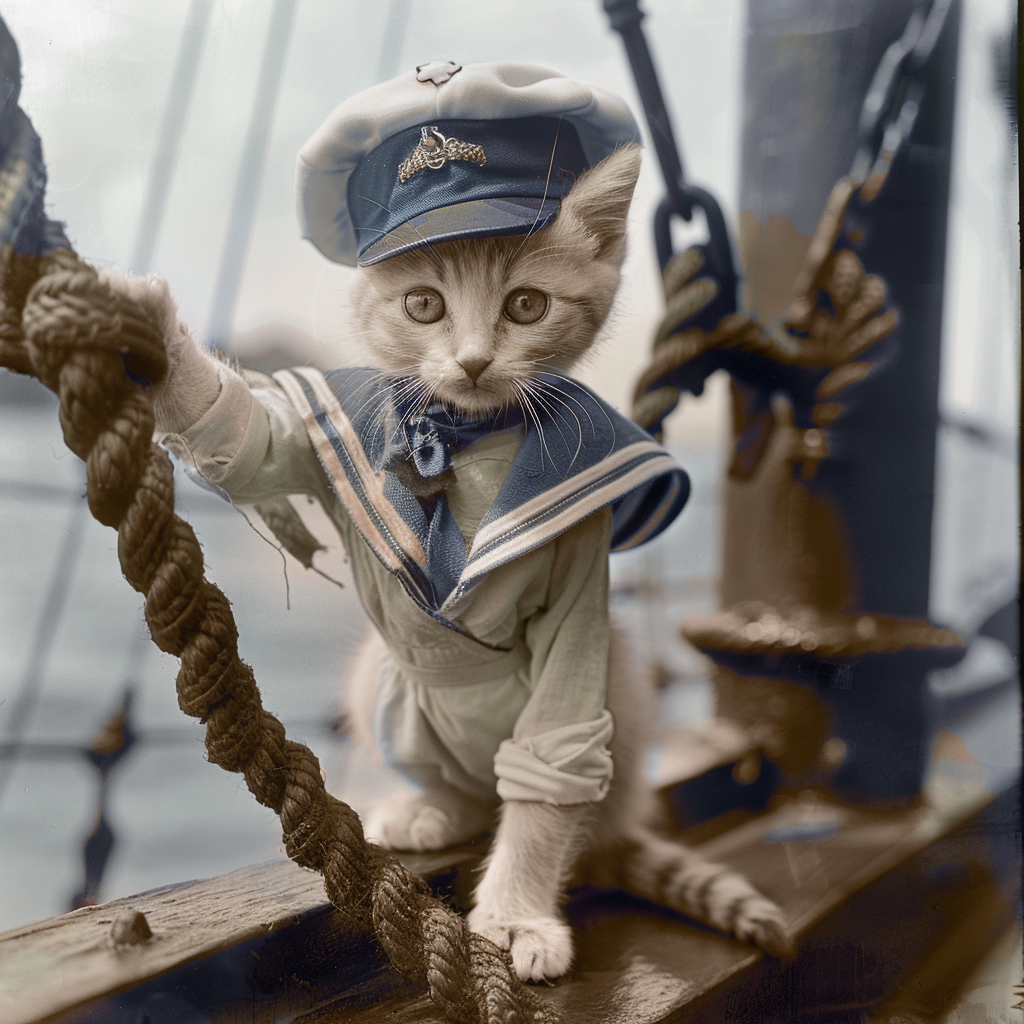 cute kitten in sailor outfit