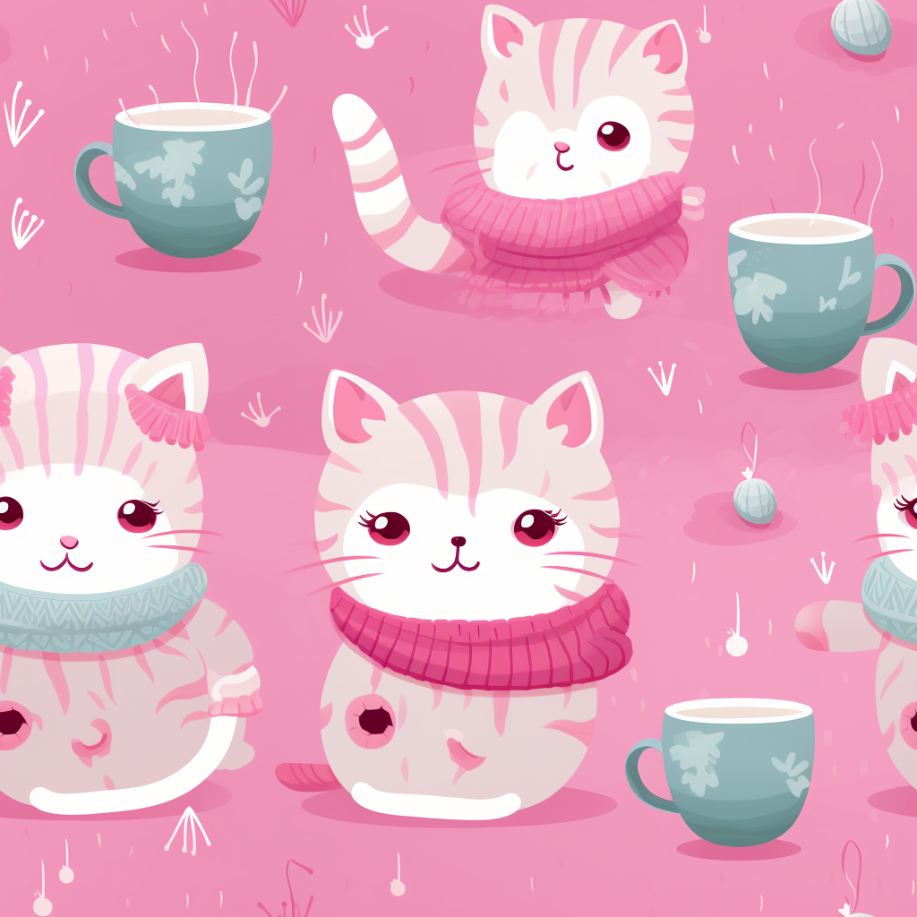 Cute kittens in cozy sweaters sipping tea