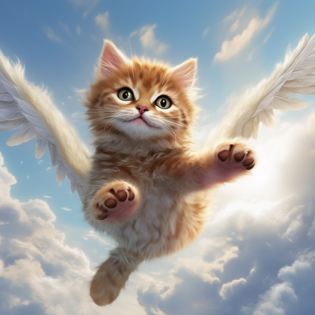 Cute kitty flying with wings