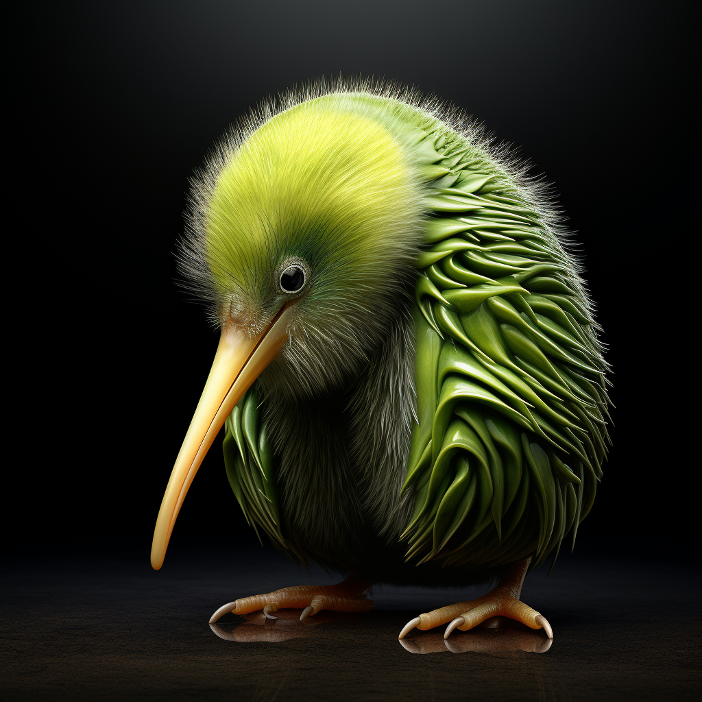 Juicy kiwi fruit in hyper surreal 3D illustration