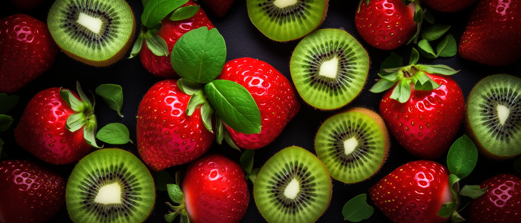 Colorful kiwis and strawberries on display