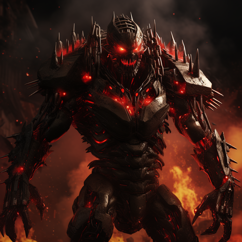 Giant cyborg monster made of red spikes