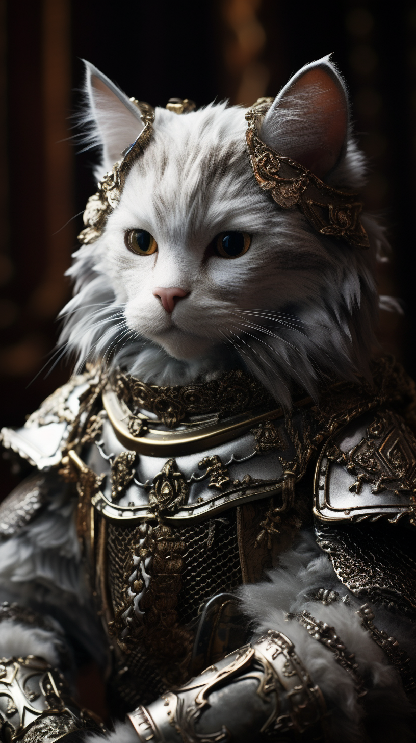 Finely detailed kneeling cat knight