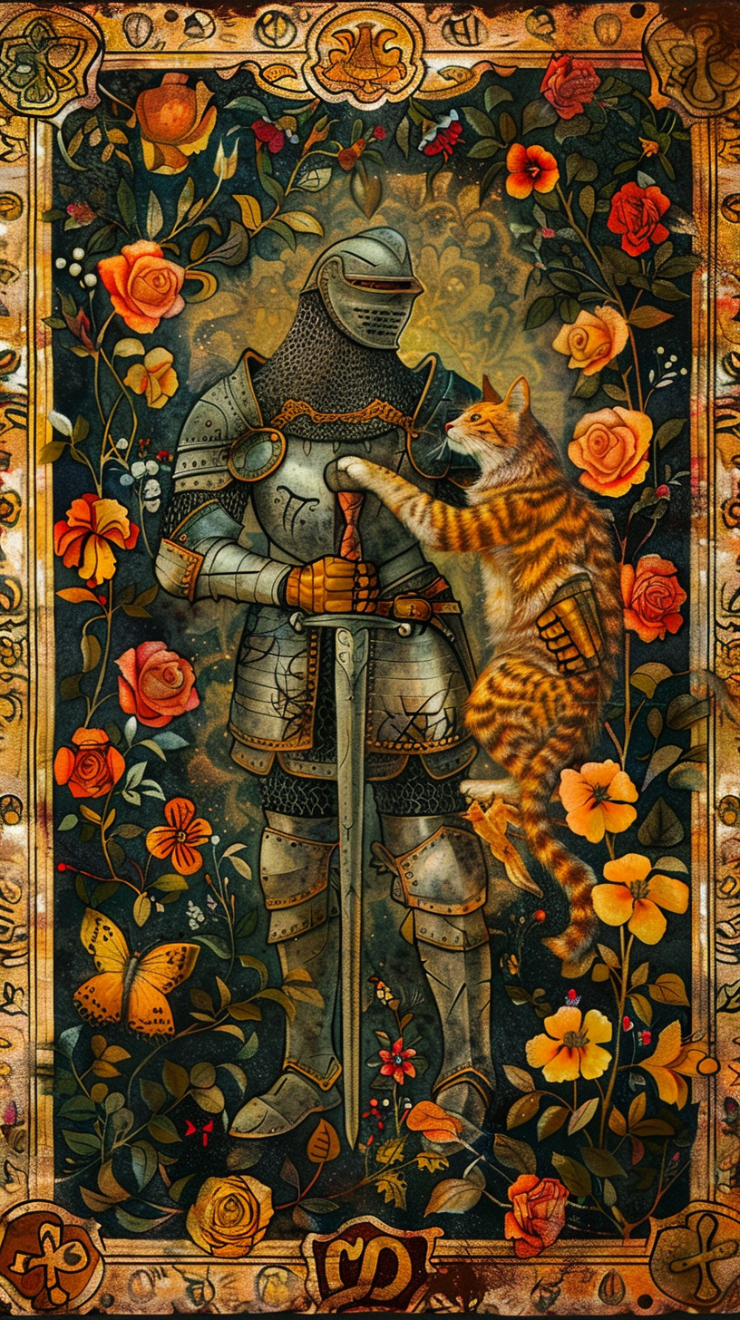 Knight and Cat Manuscript Illustration